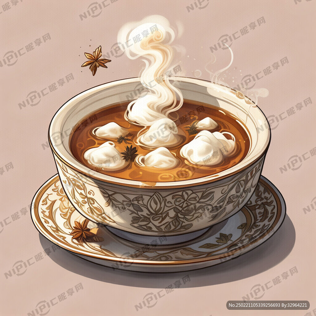 一碗装着热腾腾的酥油茶插画
