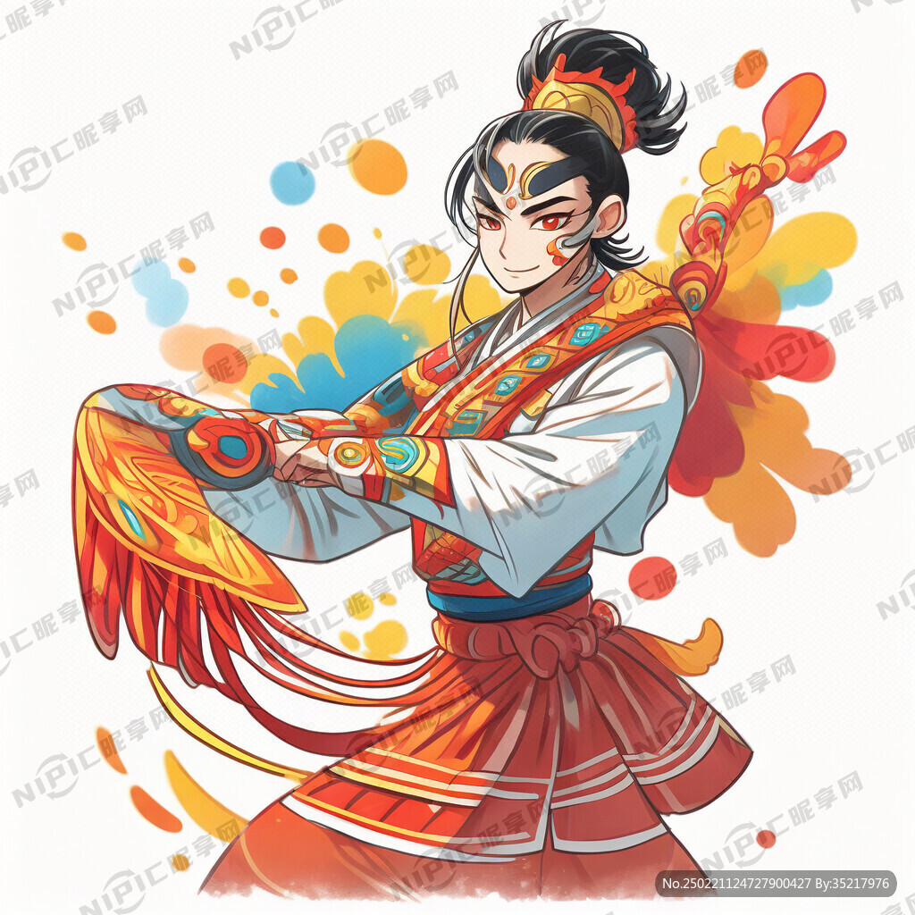傣涨歌舞卡通人物画