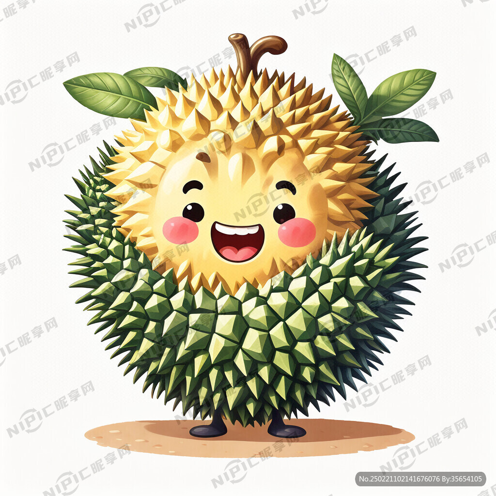 榴莲卡通人物 手里捧着芒果