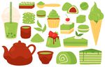 绿茶抹茶甜点饮品矢量插画
