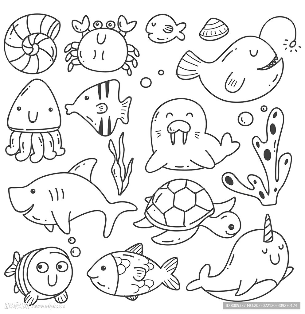 可爱海洋生物简笔画