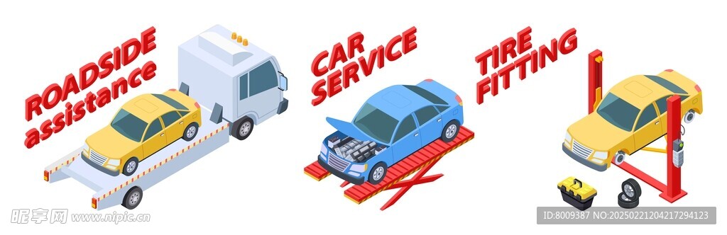 道路救援与维修服务等距插画
