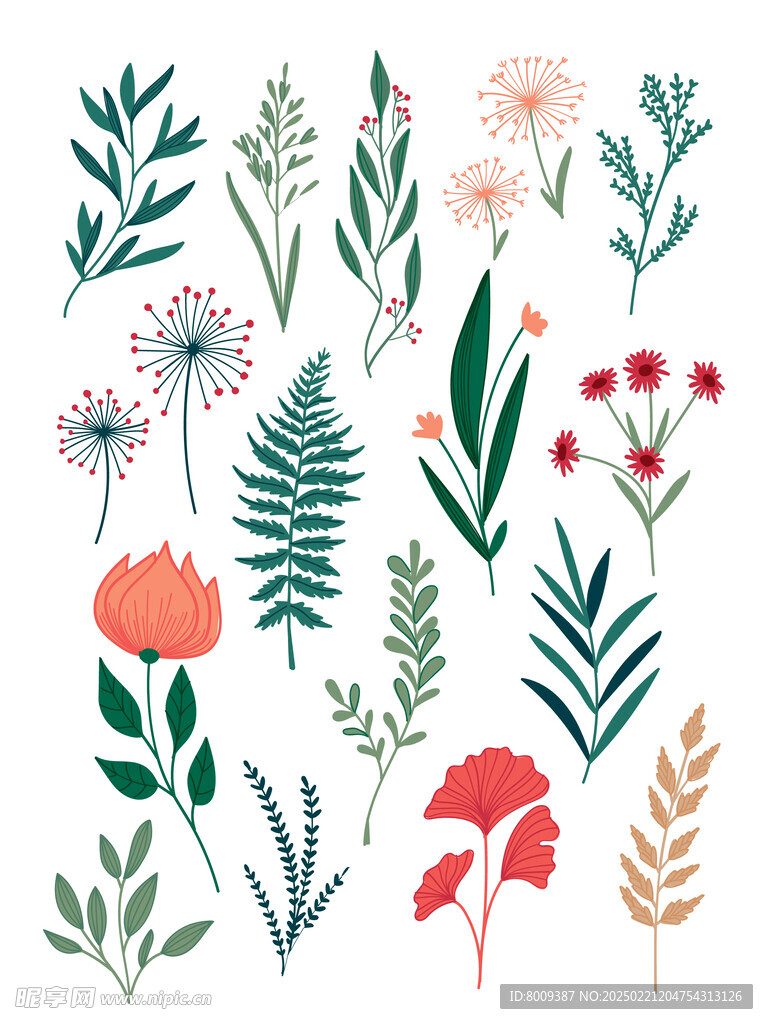 扁平风花卉插画元素