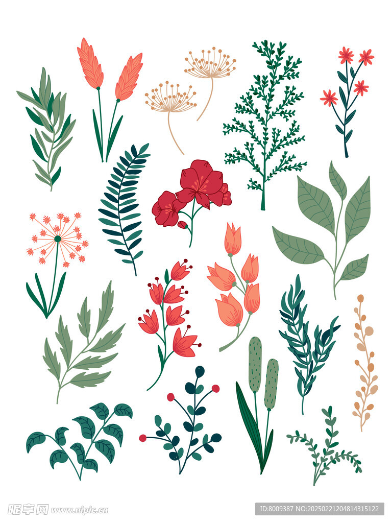 扁平风花卉插画元素