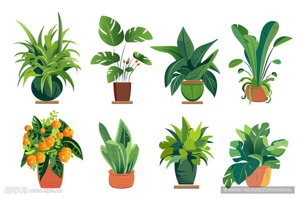 扁平风绿植盆栽插画
