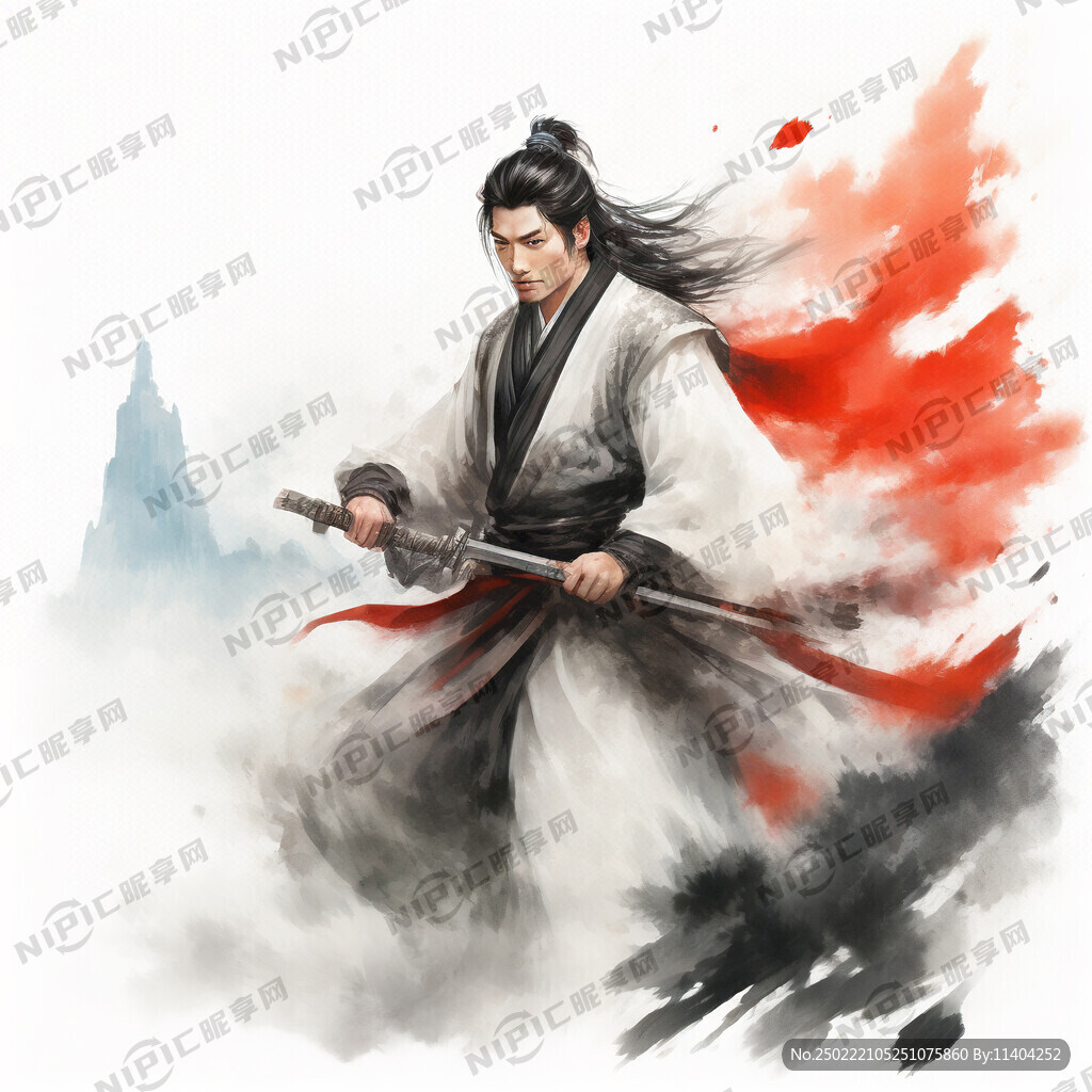 一个身背长剑的古装中国中年男士