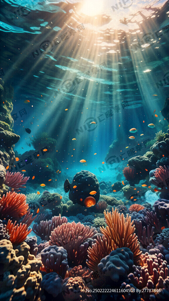 海底世界阳光照射珊瑚唯美