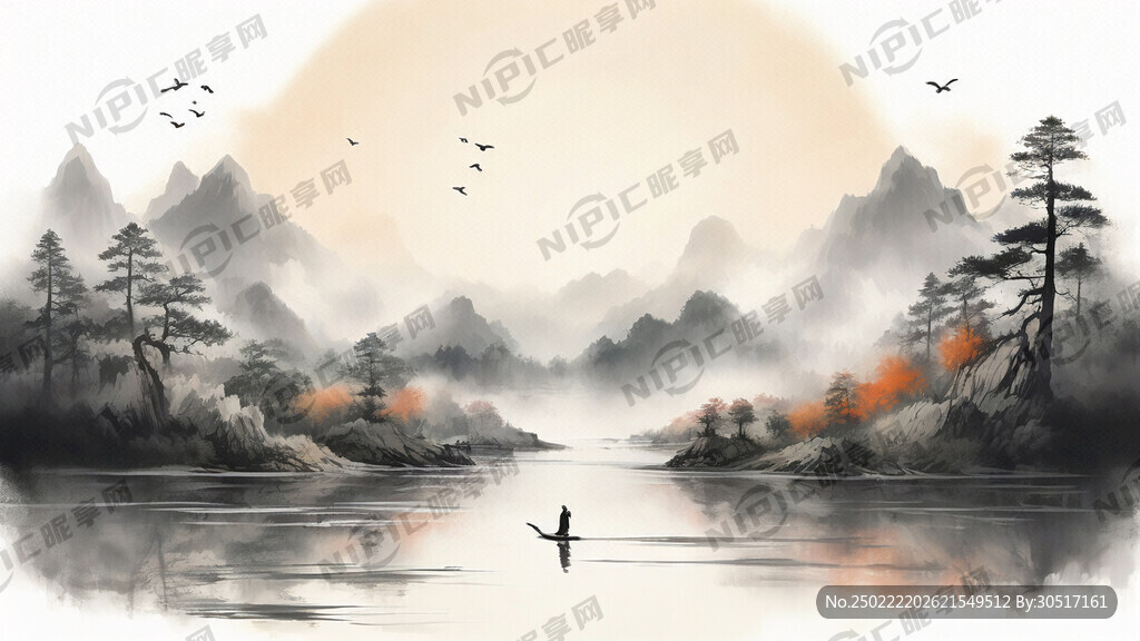 中国画 前景有松树 三只白鹤