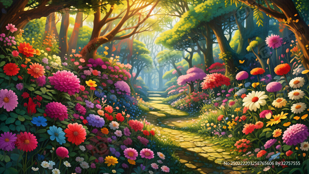 花园场景 草地花卉 花草树木