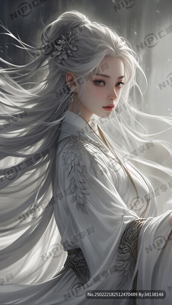 白发飘逸 龙服 高级 细致拟真