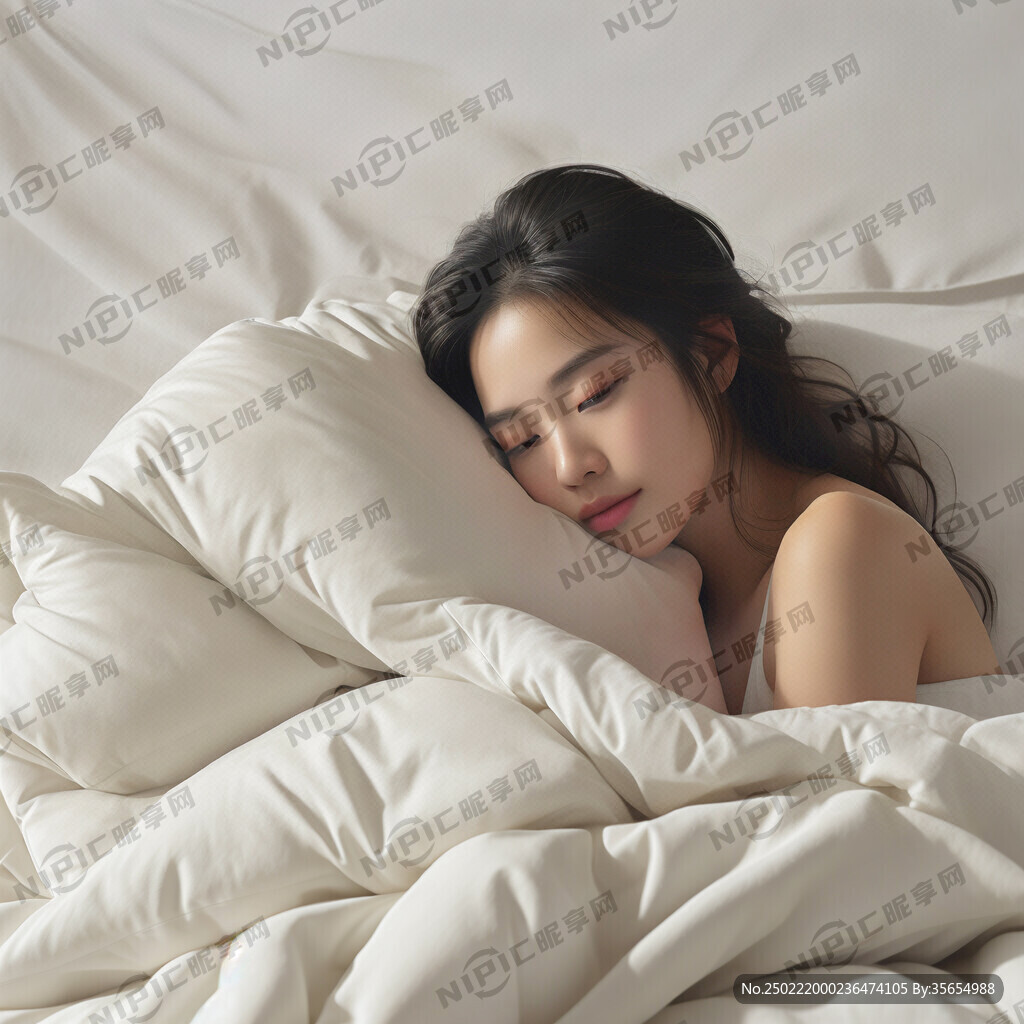 美女懒洋洋的睡在白色大床垫上