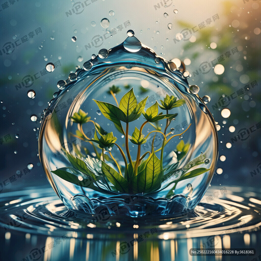 水滴里面有植物立体的感觉