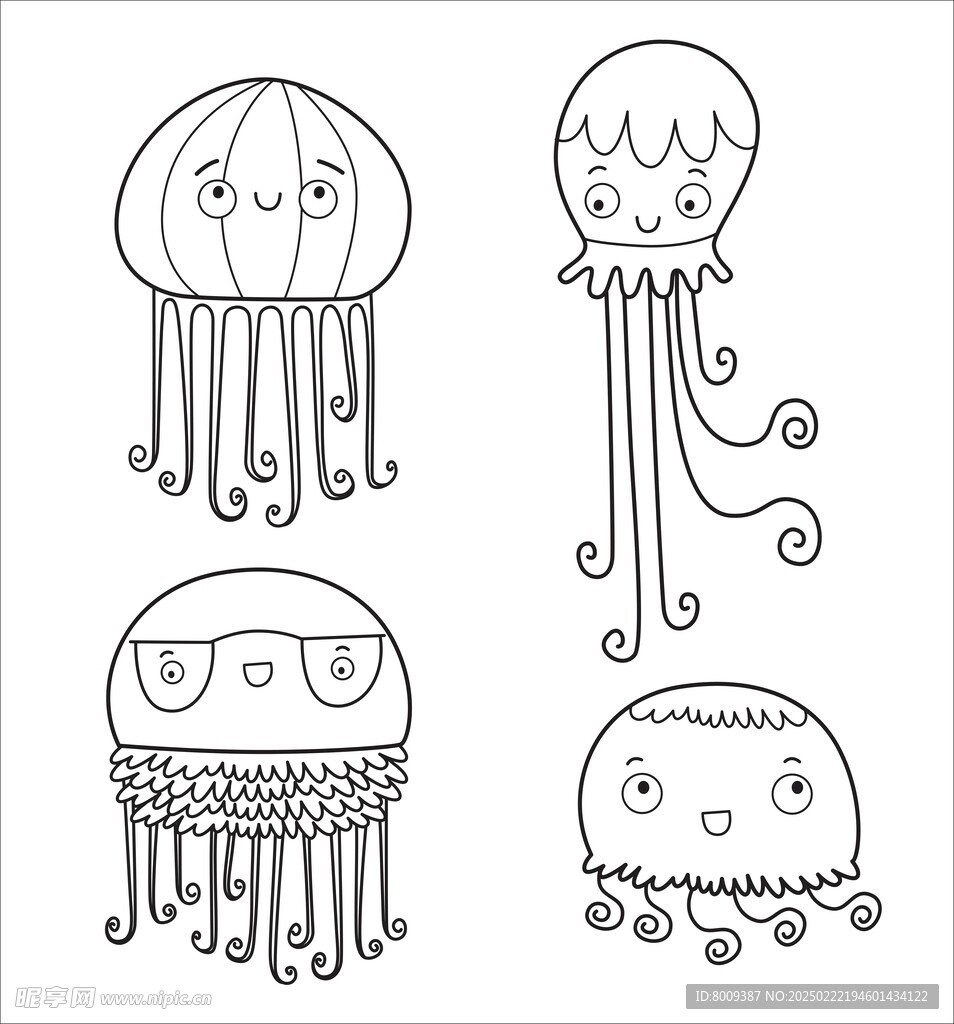 线描卡通水母插画