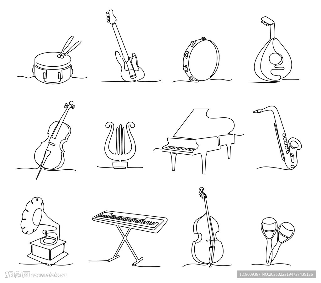 线描乐器卡通插画