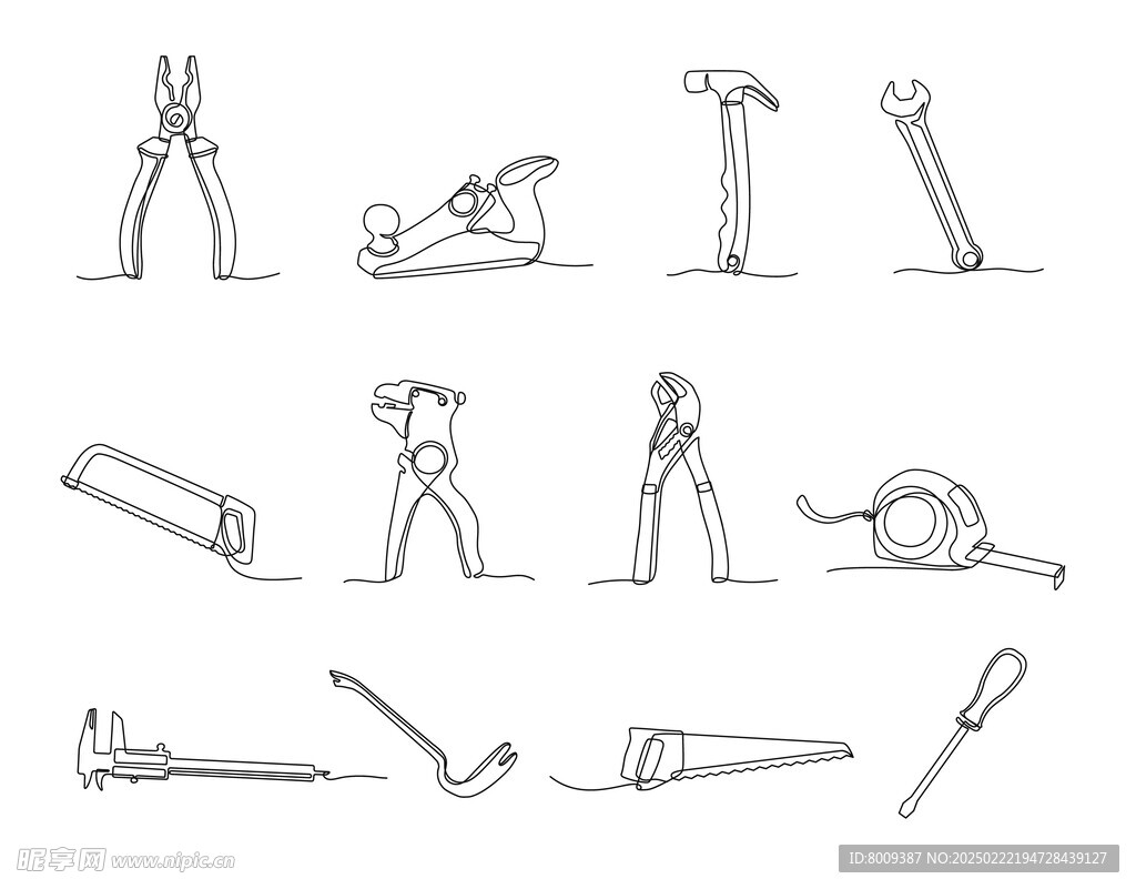 线描五金工具矢量元素