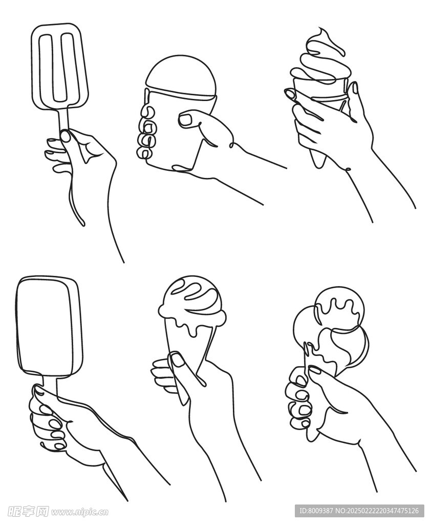线描夏日冰点矢量插画
