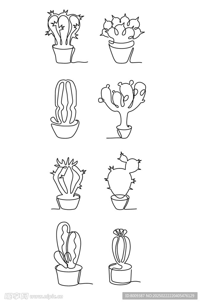 线描仙人掌花卉绿植元素