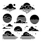 云朵与夕阳黑色剪影插画
