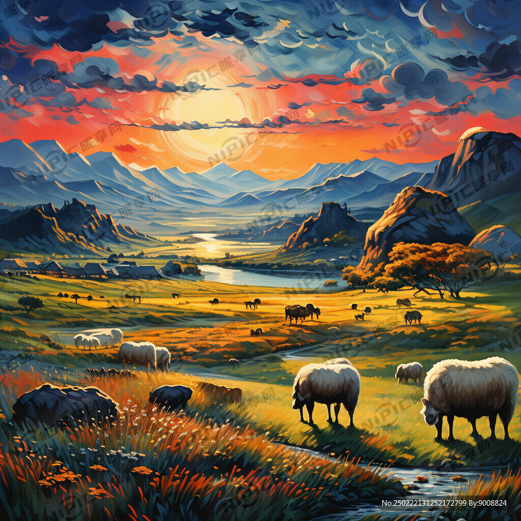 辽阔的草原上有牛羊 蒙古包