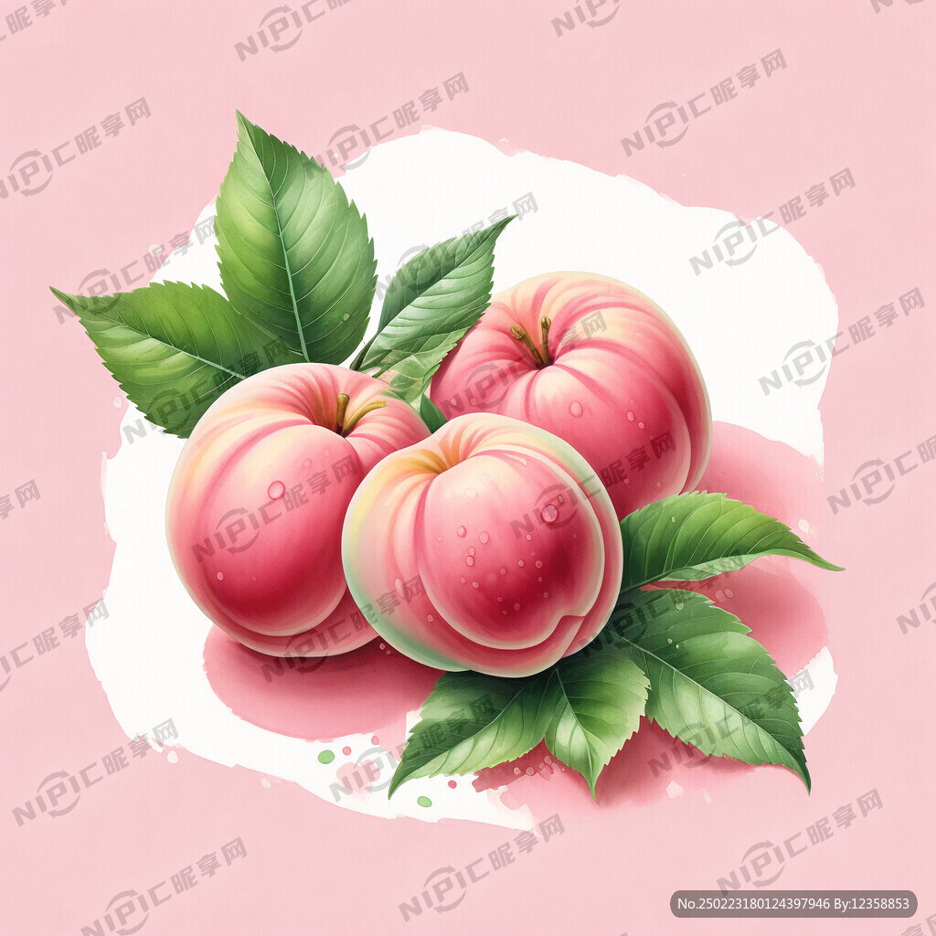 水蜜桃 粉色桃子 绿色叶子