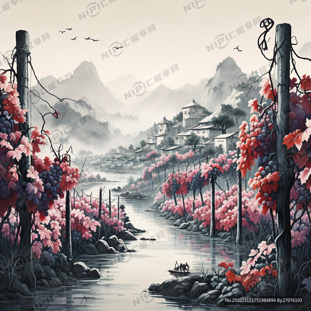 采用中国传统的工笔画风格