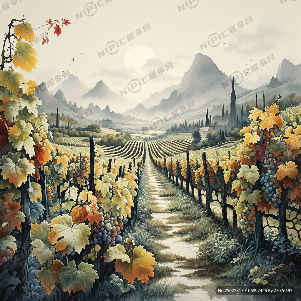 采用中国工笔画风格 有近景