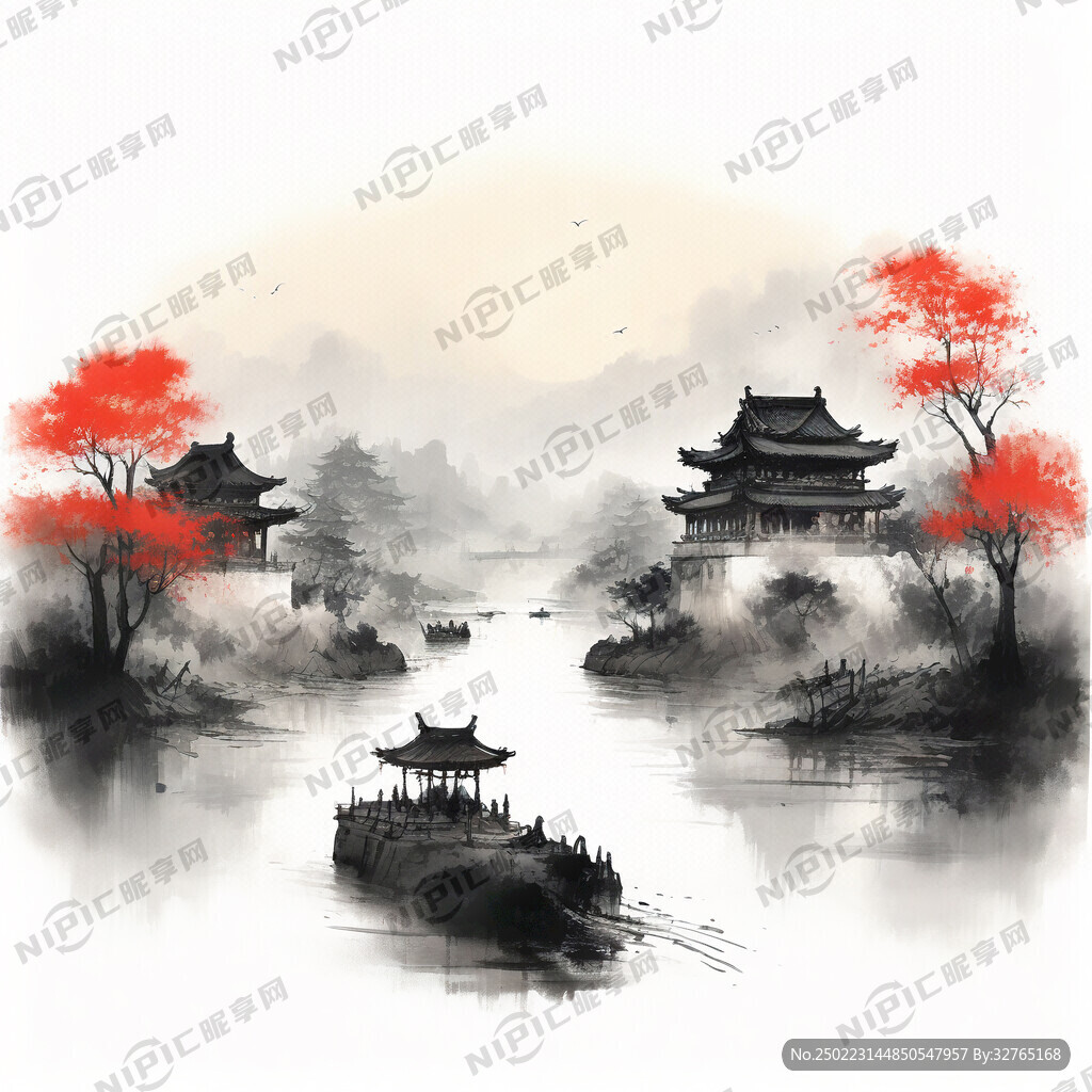 水墨画济宁运河