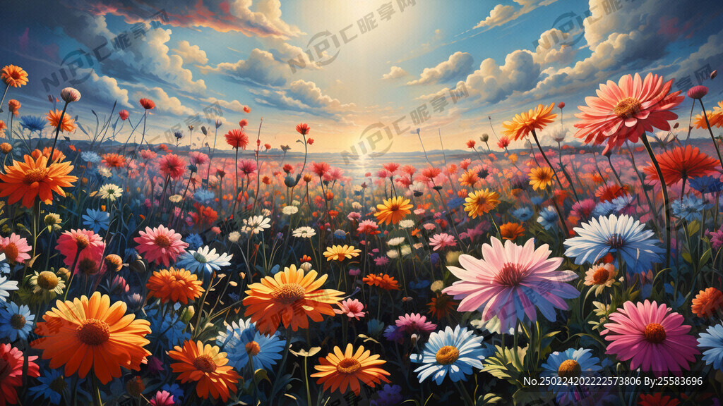 多种花卉组合的花海 色彩艳丽