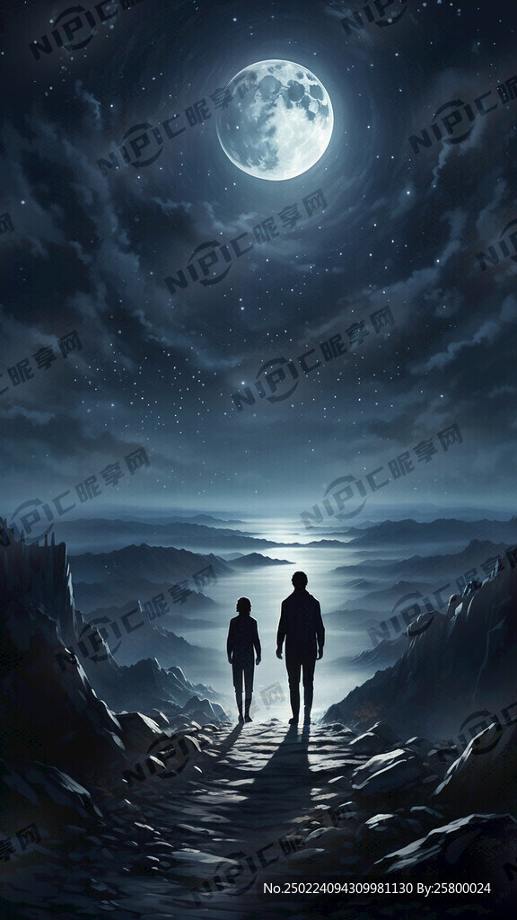 月光下 两个影子一长一短