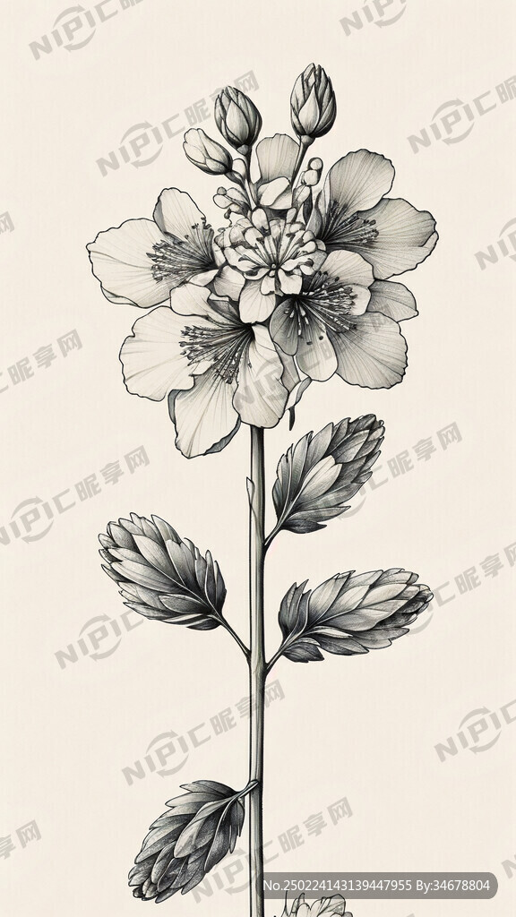 亚麻籽花线稿 单支的亚麻籽花