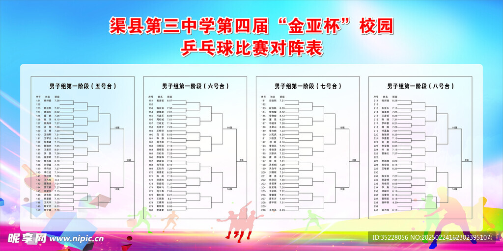 乒乓球比赛表