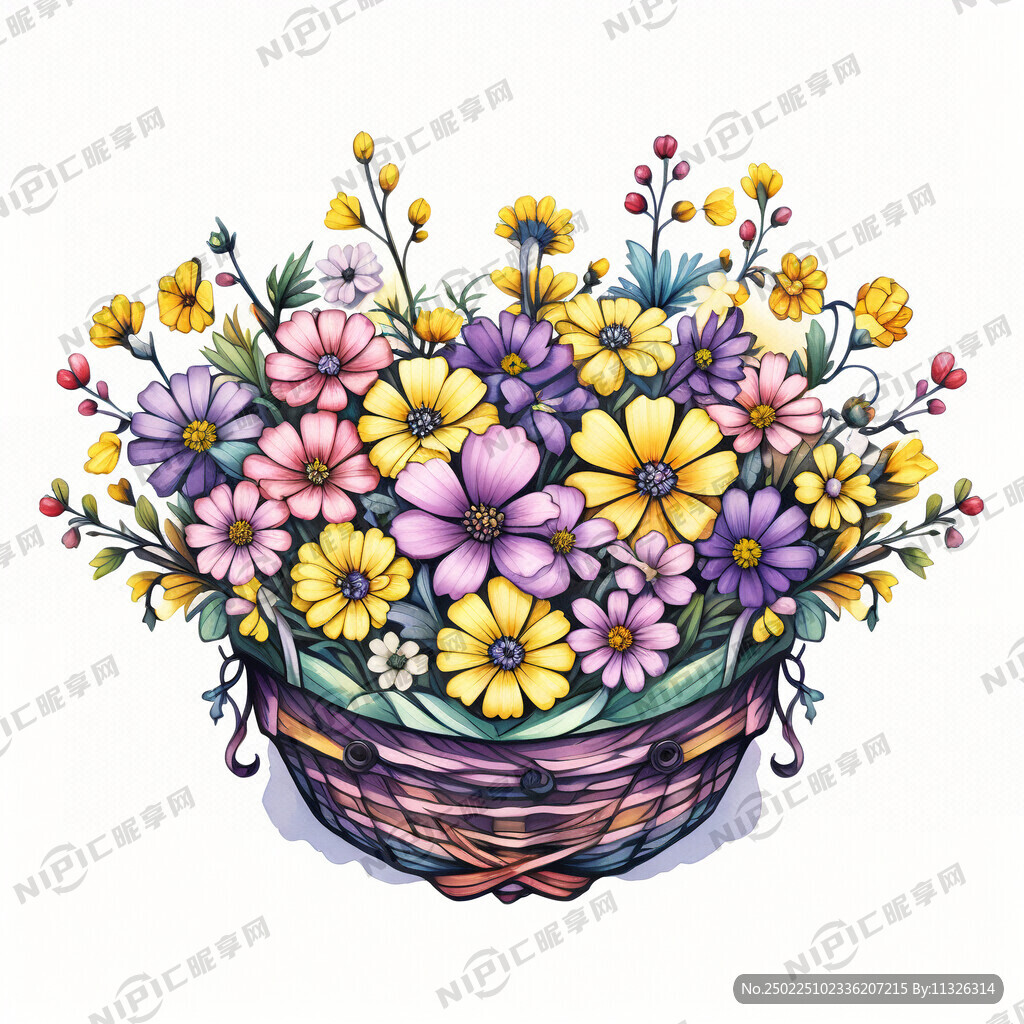 手绘插画五彩花簇