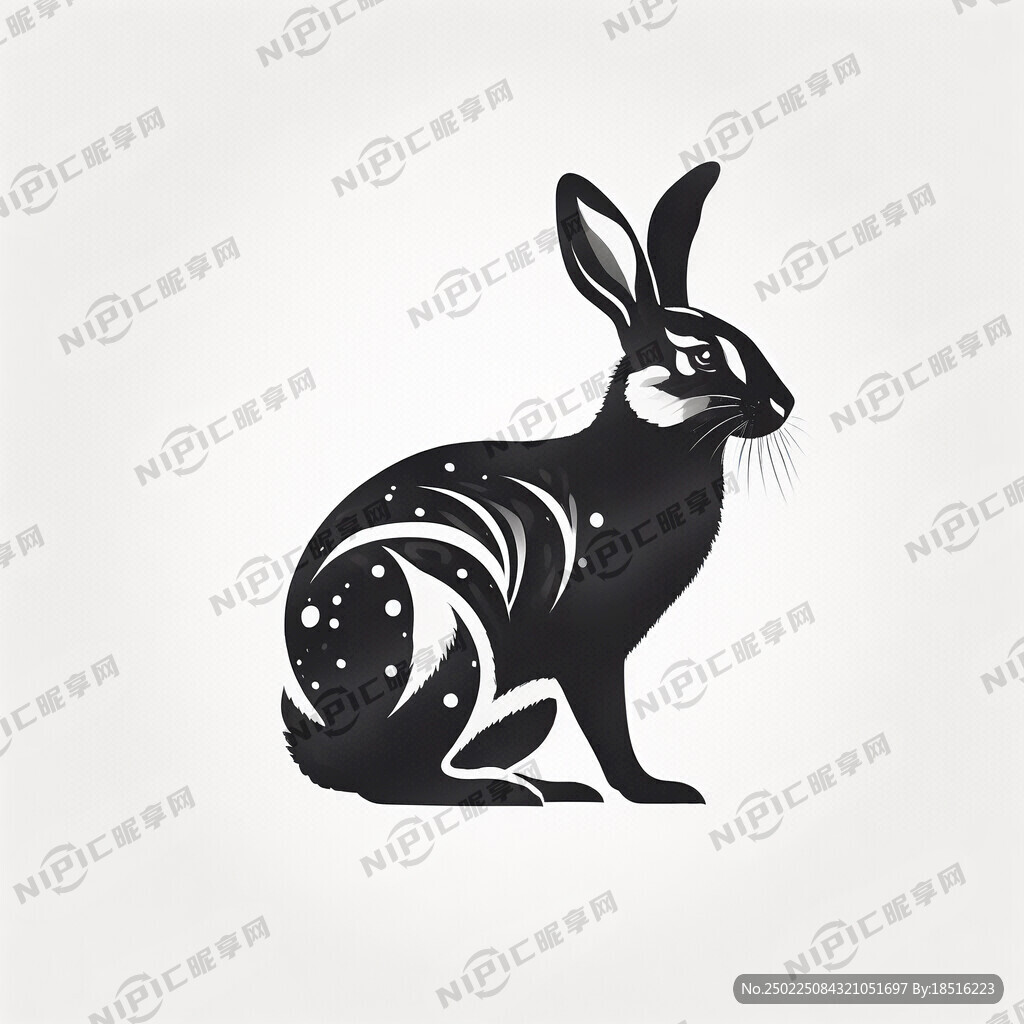 一个黑白的抽象的兔子商标图形