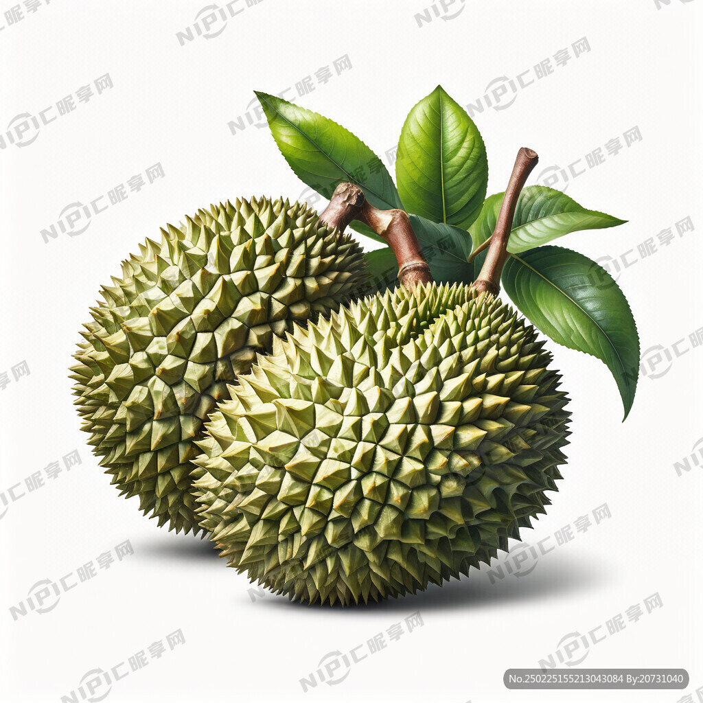 成熟榴莲二个 果上加绿叶三片