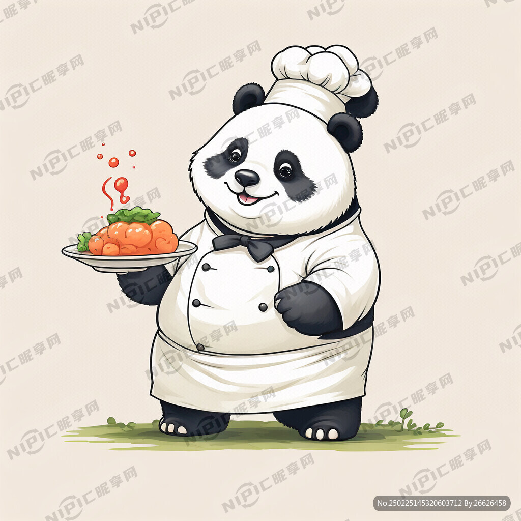 厨师熊猫 胖嘟嘟可爱 全身图