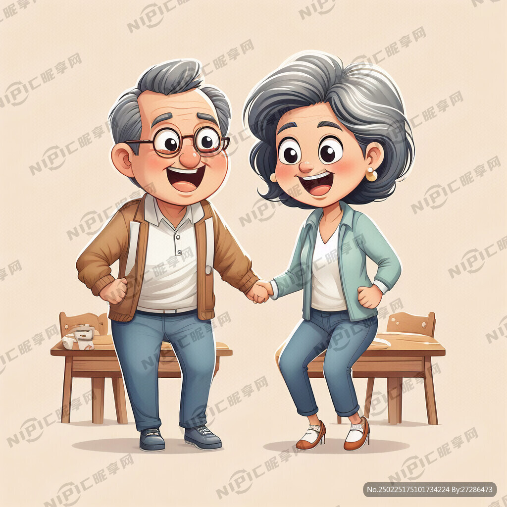 恩爱中老年人卡通  插画