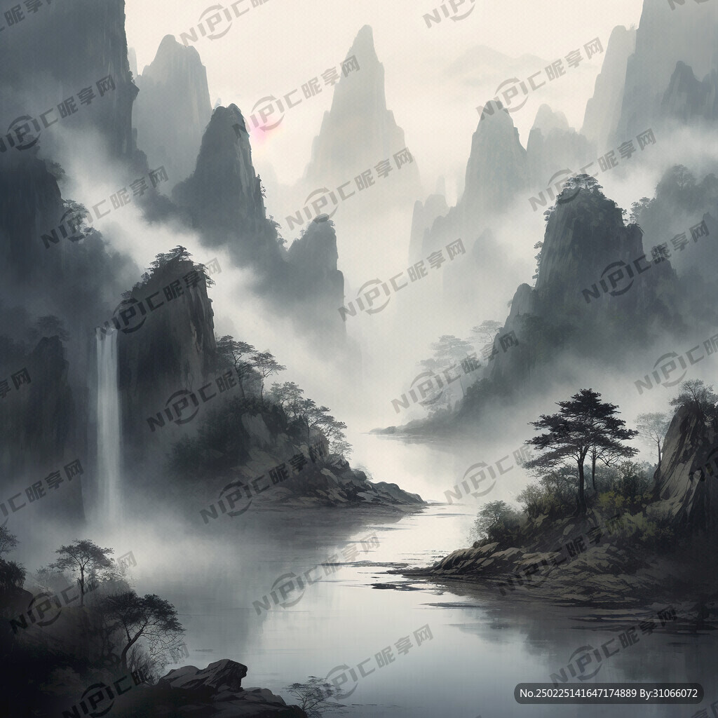 山谷 中国风 中国画 山水