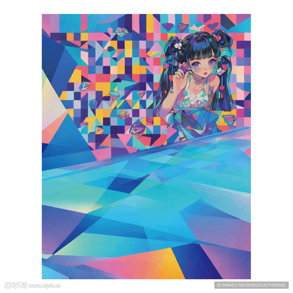 Y2K风格双马尾女孩背景素材