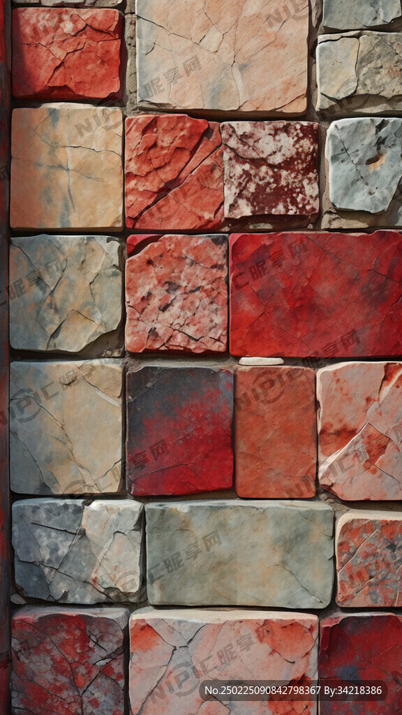 石头墙 有纹理 带点红色