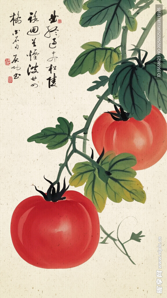 水墨西红柿蔬菜