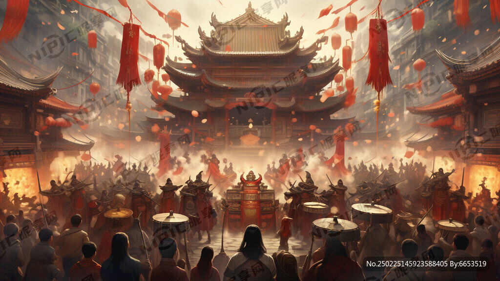 祈福庙会 打鼓 吹唢呐 热闹