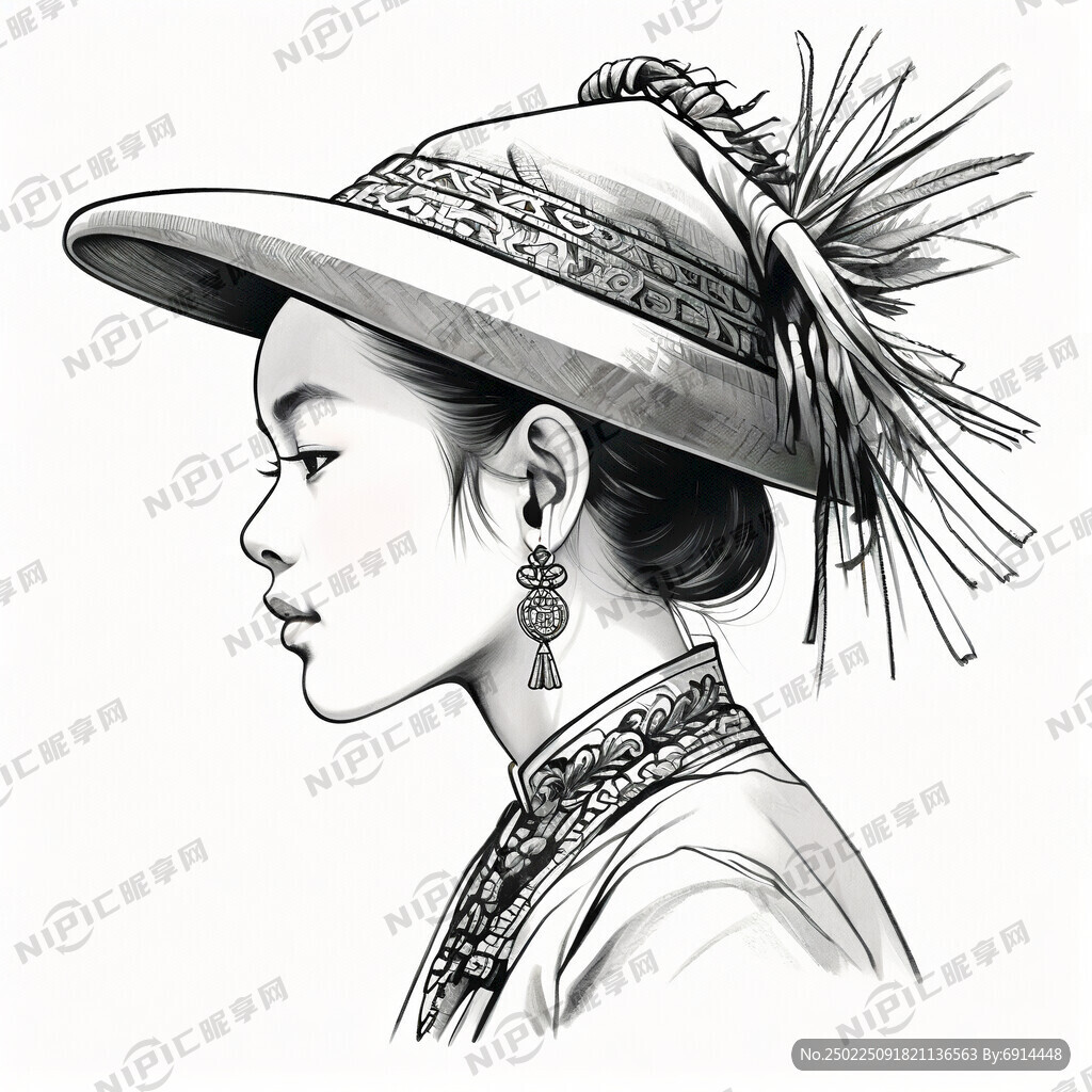 瑶族服饰 瑶族帽子 女孩 侧脸