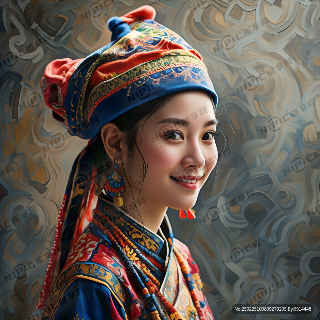 瑶族服饰 瑶族帽子 女孩 侧脸