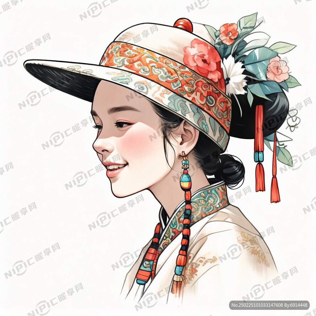 瑶族服饰 瑶族帽子 女孩 侧脸