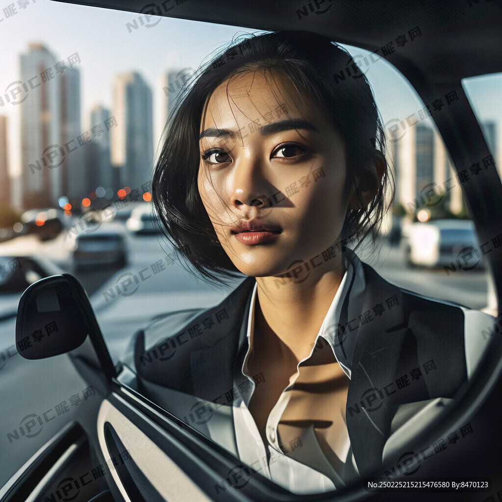 轿车内驾驶位反光镜里呈现出职场