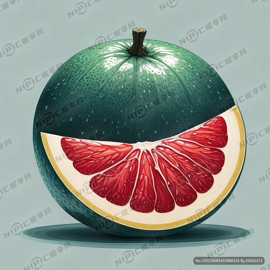 青色柚子 红肉 一个完整 插画