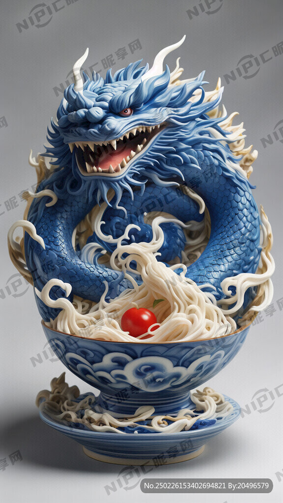 青花瓷碗和米线像龙入海一样进入
