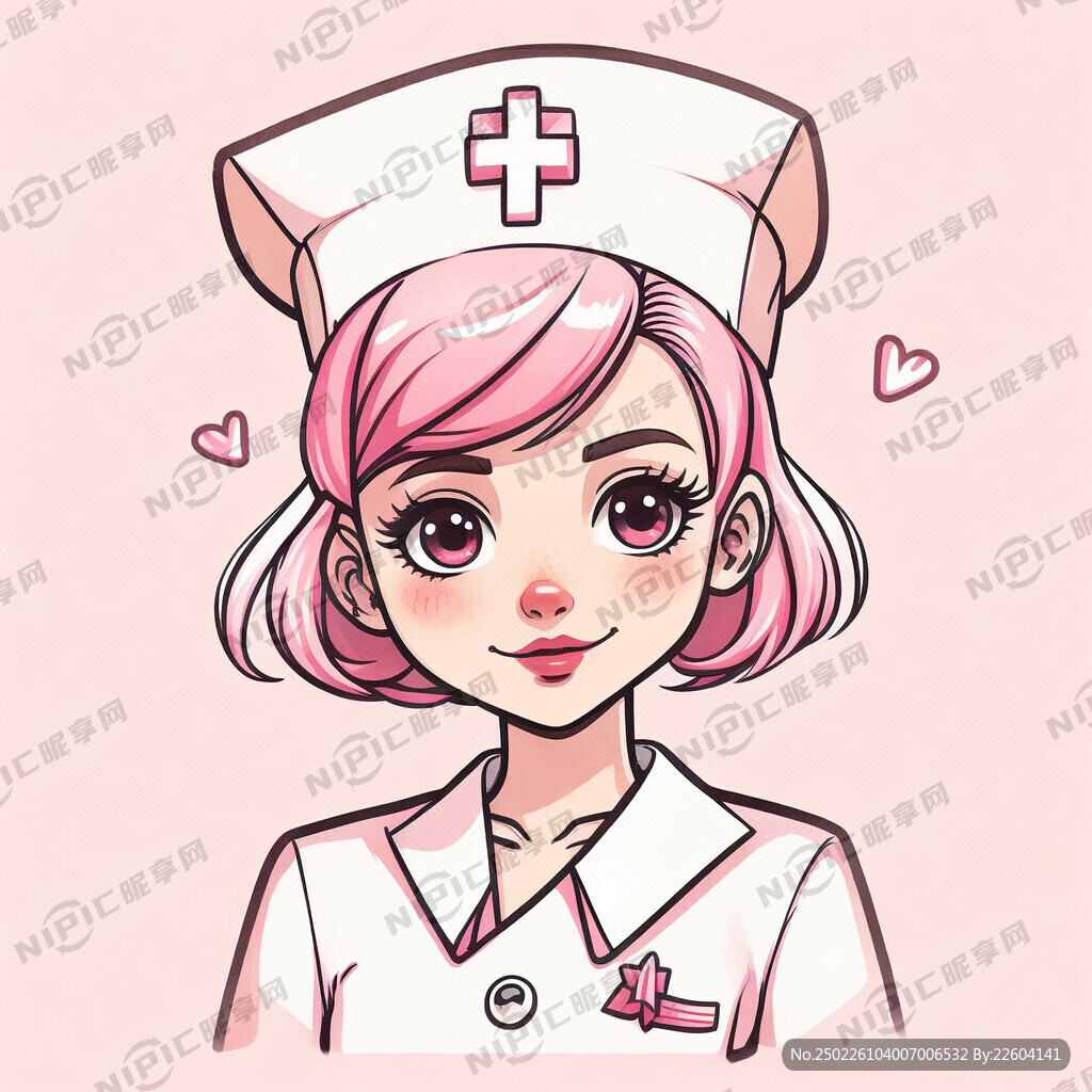 卡通绘画风粉色小护士