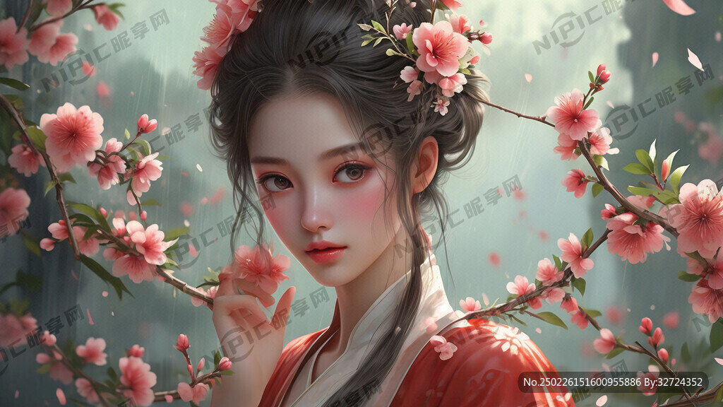 CG插画古风清新美女花仙子发簪