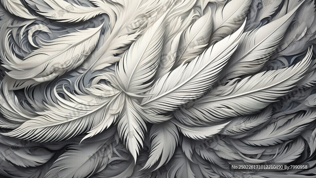 白色 立体 唯美 羽毛 手绘